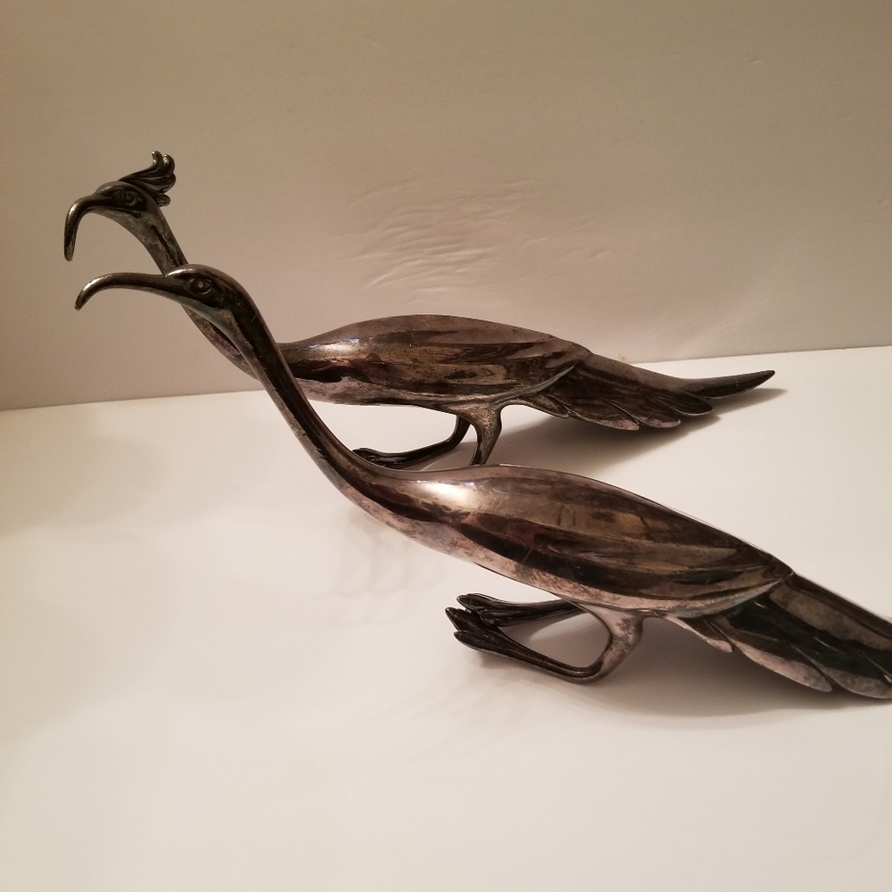 Vtg. Silver plated USA Peacocks Birds Figures